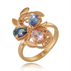 Женское кольцо с цветными фианитами "Изысканный цветок" - фото 15092